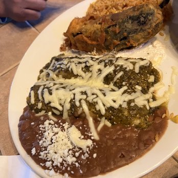 On The Border - Carnitas enchiladas with verde sauce and Chile relleno - Mexican Near Me - Mira Loma, California