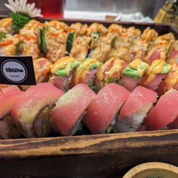  a tray of sushi