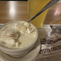 Haddock chowder and a beer. Haddock chowder and a beer.