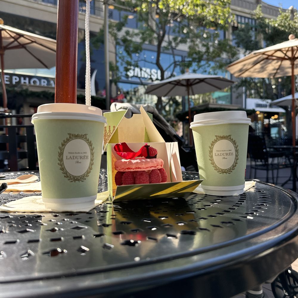 Ispahan pastry with latte & americano Ispahan pastry with latte & americano
