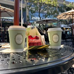 Ispahan pastry with latte & americano