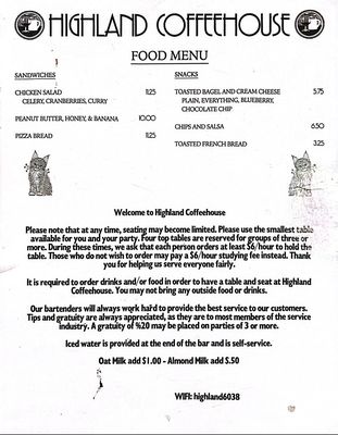 Menu photo 1 Highland Coffee House Cincinnati, OH