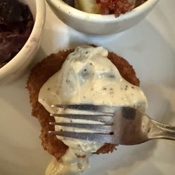 Red Stag Restaurant - The so called schnitzel and a fork for reference of size,