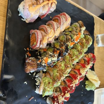 Sushi Cho - From left to right, Tuna Ninja, Flying Dragon, Lady Killer, and Christmas Roll - Japanese Near Me - Fairfax, Virginia Sushi Cho - From left to right, Tuna Ninja, Flying Dragon, Lady Killer, and Christmas Roll - Japanese Near Me - Fairfax, Virginia