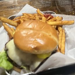 Classic burger with twice cooked fries, YUM!