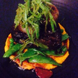 Gpo - Slow cooked beef cheek with Pedro ximenez sherry,carrot purée,peas & caramelized shallots.Delicious dish.meat falling apart.9/10