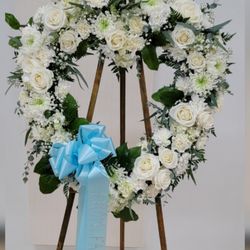 Raquels Florist - All White Open Heart Standing Spray