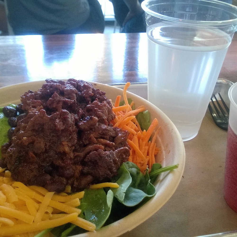 Chi'Lantro - spicy pulled pork salad with added avocado - Korean Near Me - Austin, Texas Chi'Lantro - spicy pulled pork salad with added avocado - Korean Near Me - Austin, Texas
