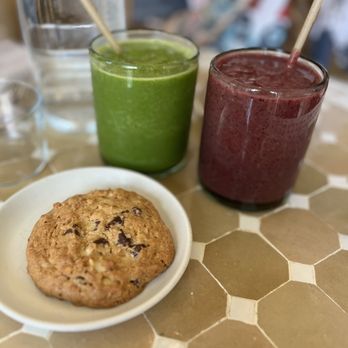 Eat Real Cafe - Everything cookie/Matcha Madness Smoothie ($8 small) & Berry Berry Smoothie ($8 small) - Cafes Near Me - Newhall, California Eat Real Cafe - Everything cookie/Matcha Madness Smoothie ($8 small) & Berry Berry Smoothie ($8 small) - Cafes Near Me - Newhall, California