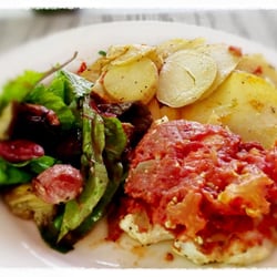 The Strong Kitchen - Tomato Baked Cod, Scalloped Potatoes and Radish Salad