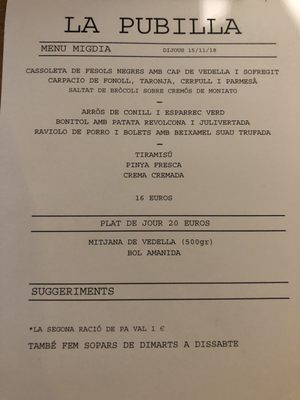Menu photo 1 La Pubilla Barcelona, B