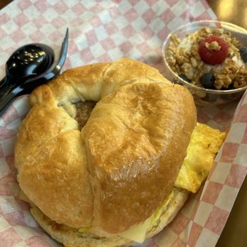 The Collective Cafe - Breakfast Sammie - SEC on Croissant - Cafes Near Me - Matthews, North Carolina