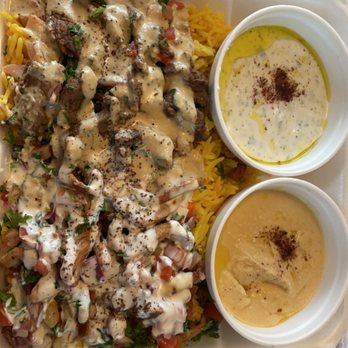 Habibi Grill - Mix plate with hummus and the yogurt salad. - Halal Near Me - La Mirada, California Habibi Grill - Mix plate with hummus and the yogurt salad. - Halal Near Me - La Mirada, California