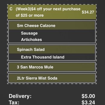 Gumby's Pizza - Calzone & their excellent salad will feed me at least 2ce plus cocktails to share. Paid more for artichoke hearts+an extra dressing. 11Jan24 - Pizza Near Me - San Marcos, Texas