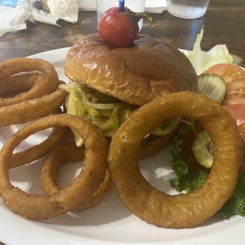 Nancy's Airport Cafe - Firecracker burger- onion rings were cooked to perfection. It was a pretty good burger. - American Near Me - Willows, California Nancy's Airport Cafe - Firecracker burger- onion rings were cooked to perfection. It was a pretty good burger. - American Near Me - Willows, California
