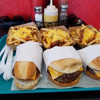 Patio Drive In - Patio Burger, pair of Super Burgers, and a trio of Chilli Cheese Fries. Deliciousness all around! - Burgers Near Me - Castroville, California Patio Drive In - Patio Burger, pair of Super Burgers, and a trio of Chilli Cheese Fries. Deliciousness all around! - Burgers Near Me - Castroville, California