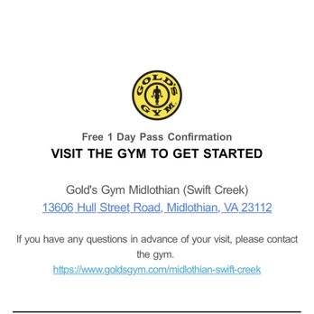 Gold's Gym - The email confirming the pass - Gyms Near Me - Midlothian, Virginia Gold's Gym - The email confirming the pass - Gyms Near Me - Midlothian, Virginia