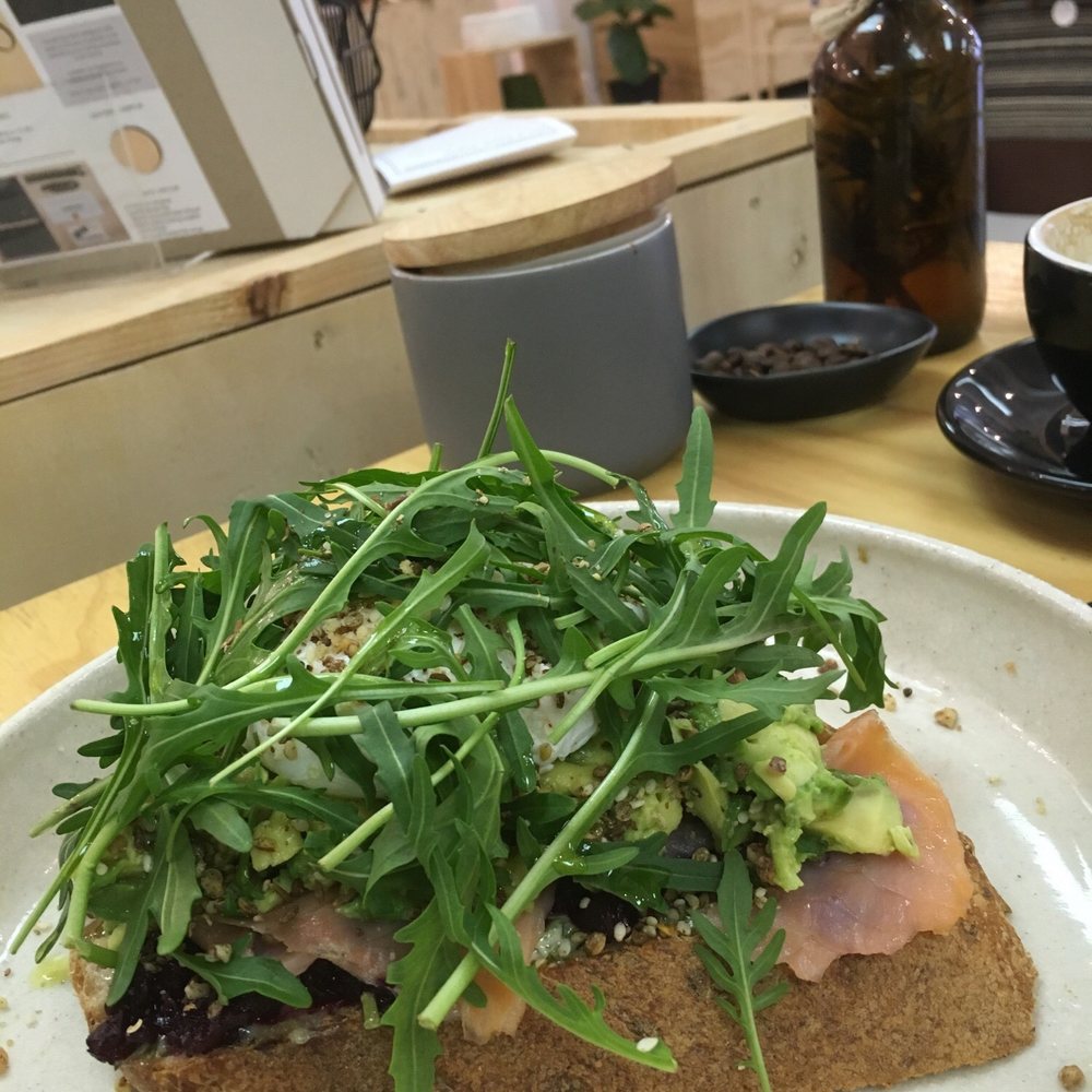 Brick + Mortar Creative - Poached egg on a breakfast toastie with avocado and salmon - Cafes Near Me - Norwood, SA
