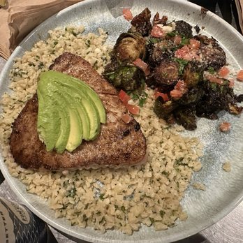 California Fish Grill - Ahi Tuna with cauliflower rice and Brussel Sprouts - Seafood Near Me - Burbank, California