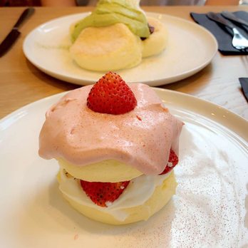 Flipper’s - Matcha Flipper's Pancake (top) and Strawberry Flipper's Pancake (bottom) - Pancakes Near Me - New York, New York Flipper’s - Matcha Flipper's Pancake (top) and Strawberry Flipper's Pancake (bottom) - Pancakes Near Me - New York, New York