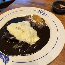 Mole enchiladas with the extra cheese on top that I did not request.