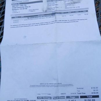 Instant Car Fix - Certified Mobile Mechanics - Actual cost of part- ticket left by mechanic - Auto Repair Near Me