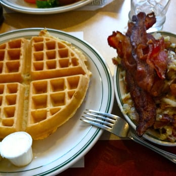 The Waffle Shop Downtown - Belgian waffle with bacon and homefries - Breakfast & Brunch Near Me - State College, Pennsylvania The Waffle Shop Downtown - Belgian waffle with bacon and homefries - Breakfast & Brunch Near Me - State College, Pennsylvania