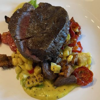 First & Oak - filet of beef, black truffle, corn pudding, succotash, Chantelle - New American Near Me - Solvang, California First & Oak - filet of beef, black truffle, corn pudding, succotash, Chantelle - New American Near Me - Solvang, California