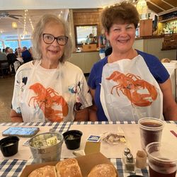 Foster's Clambakes and Catering - My friend and I ready for our lobsters
