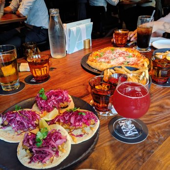 King Taps - Baja fish tacos ($17.50), fries ($7.25-$9.25), prawn and pesto pizza ($19.75) - Canadian (New) Near Me - Toronto, Ontario King Taps - Baja fish tacos ($17.50), fries ($7.25-$9.25), prawn and pesto pizza ($19.75) - Canadian (New) Near Me - Toronto, Ontario