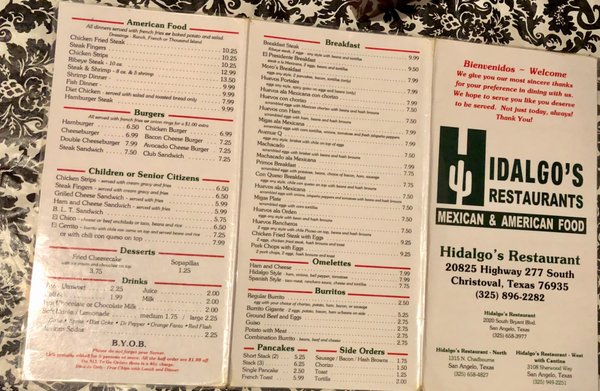 Menu photo 1 Hidalgo's Restaurant Christoval, TX