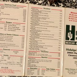 Hidalgo's Restaurant - Also have a breakfast menu and standard American food. Steaks to hamburgers.