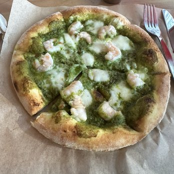 Minnie Olivia Pizzeria - Shrimply the best with pesto sauce - Pizza Near Me - Alpharetta, Georgia