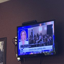 Godfathers Pizza - Dining area has Fox News on all the time. Food was ok, but this is ridiculous for a business to promote their political beliefs.