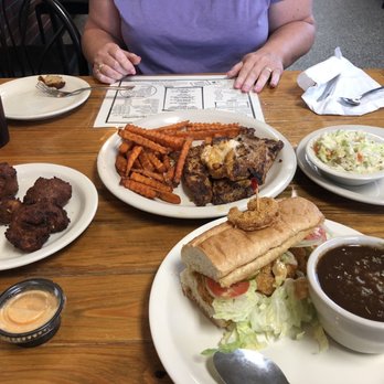 Southern Harmony Cafe - Boudin balls, shrimp po boy, cup of gumbo, slaw, blackened grouper and sweet potato fries...yep, we ate all that! - Southern Near Me - Dade City, Florida Southern Harmony Cafe - Boudin balls, shrimp po boy, cup of gumbo, slaw, blackened grouper and sweet potato fries...yep, we ate all that! - Southern Near Me - Dade City, Florida