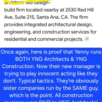YNG Architects - Proof that YNG does BOTH architecture work AND construction under the SAME guy!! Why would they try to pretend otherwise? Hmmmm? - Architects Near Me - Santa Ana, California YNG Architects - Proof that YNG does BOTH architecture work AND construction under the SAME guy!! Why would they try to pretend otherwise? Hmmmm? - Architects Near Me - Santa Ana, California