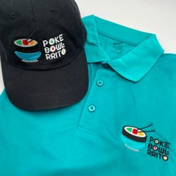 Custom embroidered polo & hat for Poke Bowl Rrito! Vibrant, durable, & professional--upgrade your team's look with quality stitching!