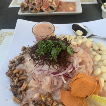 Chios Peruvian Grill - Ceviche de Pescado in the front & Choros a la Calaca in the back. - Peruvian Near Me - Van Nuys, California