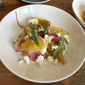 Northern Union - BEET SALAD baby beets, yogurt, chamomile & lavender pistachio brittle, honey, arugula, feta N GF - Wine Bars Near Me - Ogunquit, Maine