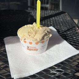 Half pistachio and half salted caramel gelato which was absolutely delicious. Half pistachio and half salted caramel gelato which was absolutely delicious.