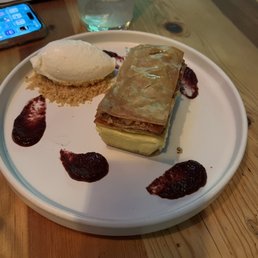 Cheesecake Baklava with rose water ice cream Cheesecake Baklava with rose water ice cream