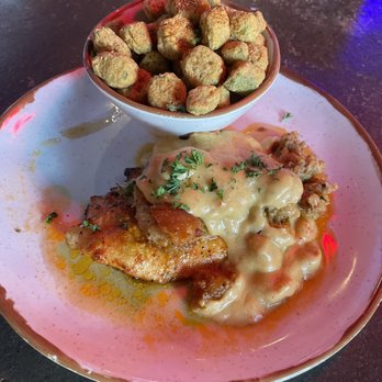 Cajun Steamer Bar & Grill - Catfish Pontchartrain with fried okra - Cajun/Creole Near Me - Hoover, Alabama