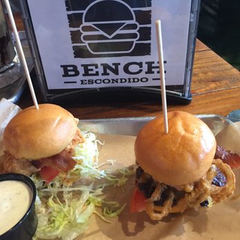 Burger Bench - Sliders: Fried Chicken (left) and Smokehouse (right). both were amazing! - American Near Me - Escondido, California