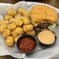 Social Food Hall - The Street Smash Burger & Garlic Parmesan Tots.