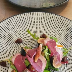 Restaurant Avenio - Swordfish over avocado mash wit teriyaki glaze & goat cheese, duck, and fig (entrees)