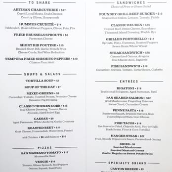 The Foundry Grill - Lunch Menu - American Near Me - Sundance, Utah