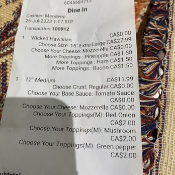 Hellcrust Pizza - Photo of receipt - where they got the sizes wrong as well, and note that both pizzas indicate there should be cheese (should be automatic). - Pizza Near Me - Vancouver, British Columbia
