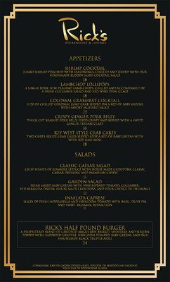 Menu photo 2 Rick's Steakhouse & Lounge Hallandale Beach, FL Menu photo 2 Rick's Steakhouse & Lounge Hallandale Beach, FL