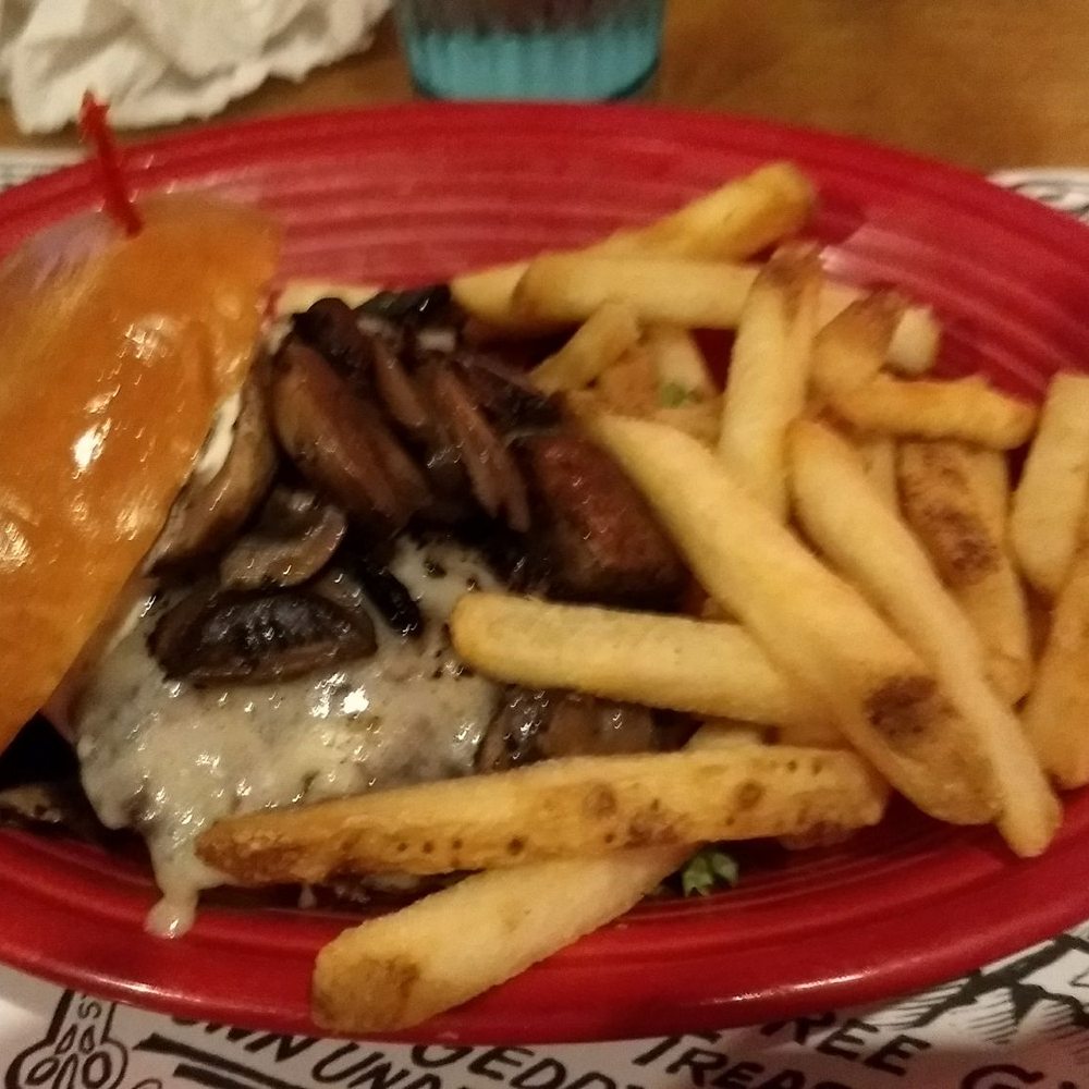Geddy's - Mushroom and Swiss burger - this was wonderful! - Seafood Near Me - Bar Harbor, Maine Geddy's - Mushroom and Swiss burger - this was wonderful! - Seafood Near Me - Bar Harbor, Maine