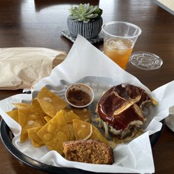 The Hearth Eatery & Catering - Super Dave Burger with Arnold Palmer and a Blueberry Lemon scone.